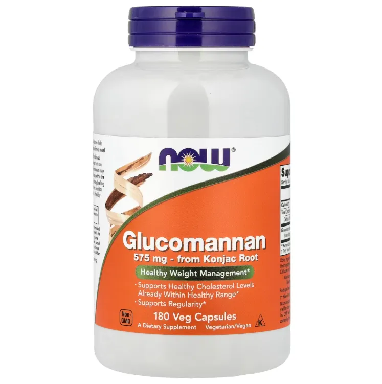NOW Glucomannan 575 mg (180 veg Capsules) مكمل غذائي من ألياف الكونجاك لدعم التحكم بالوزن وصحة الجهاز الهضمي.