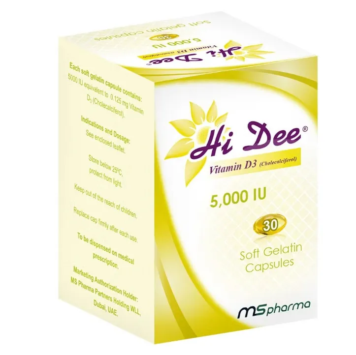 Hi Dee Vitamin D3 5,000 IU مكمل غذائي بفيتامين D3 لدعم الصحة اليومية.