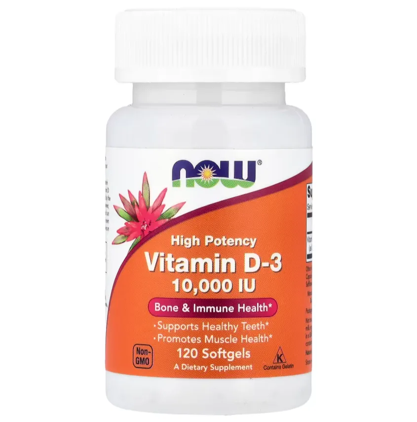 NOW Foods Vitamin D-3 2,000 IU (120 Softgels) مكمل غذائي يحتوي على فيتامين D3 لدعم صحة العظام والمناعة والعضلات.
