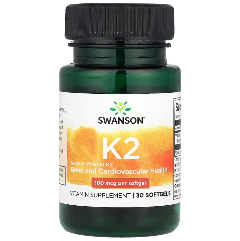 Swanson Vitamin K2 100 mcg مكمل غذائي يحتوي على فيتامين K2 لدعم العظام والقلب.