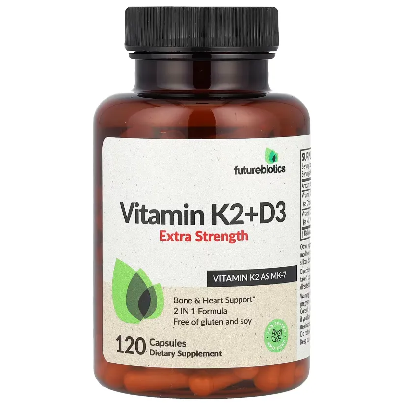 Futurebiotics Vitamin K2 + D3 تركيبة تجمع بين فيتامين D3 وK2 لدعم صحة العظام والقلب.