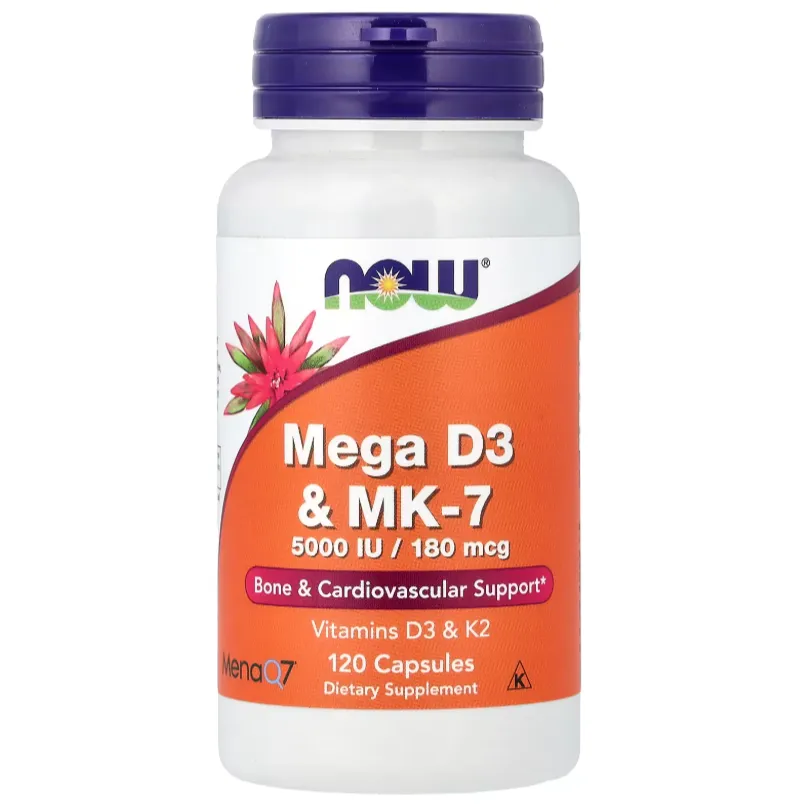 NOW Mega D3 & MK-7 تركيبة متقدمة تجمع بين فيتامين D3 وK2 (MK-7).
