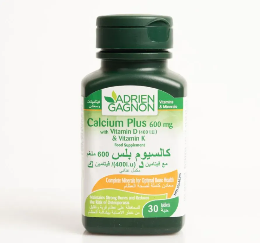 Adrien Gagnon Calcium Plus 600 mg تركيبة متكاملة من الكالسيوم مع فيتامين D وفيتامين K.