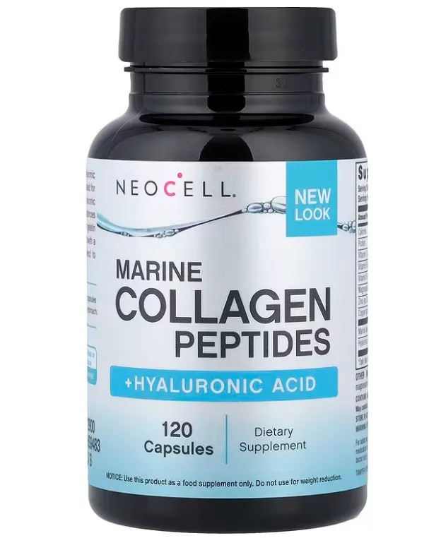 NeoCell Marine Collagen Peptides + Hyaluronic Acid مكمل غذائي يحتوي على الكولاجين البحري مع حمض الهيالورونيك.