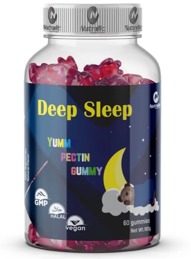Deep Sleep Pectin Gummies علكات للمساعدة على الاسترخاء ودعم النوم.