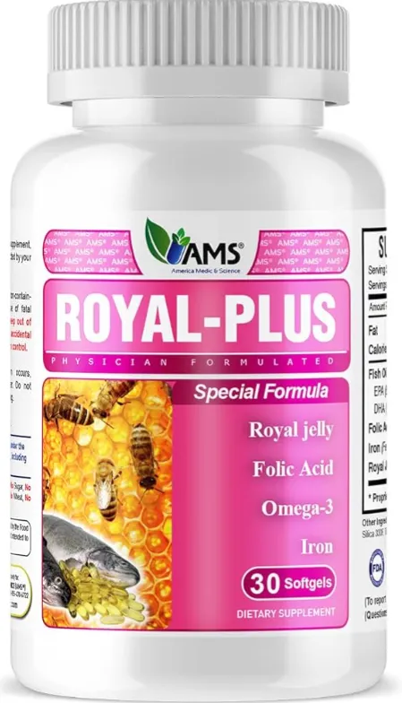 AMS Royal-Plus مكمل غذائي غني بالغذاء الملكي وأوميغا 3.