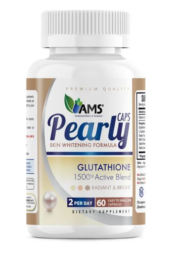 AMS Pearly Caps Glutathione 1500 mg مكمل غذائي يحتوي على الجلوتاثيون لدعم نضارة البشرة.