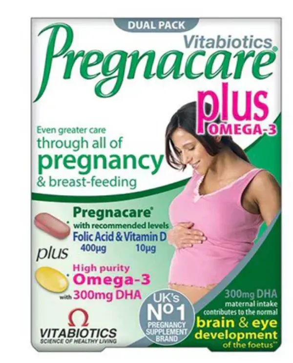 Pregnacare Plus Omega-3 مكمل غذائي متكامل للحمل والرضاعة.