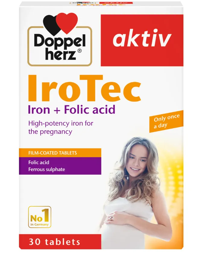 Doppelherz aktiv IroTec مكمل غذائي بالحديد وحمض الفوليك للحمل.
