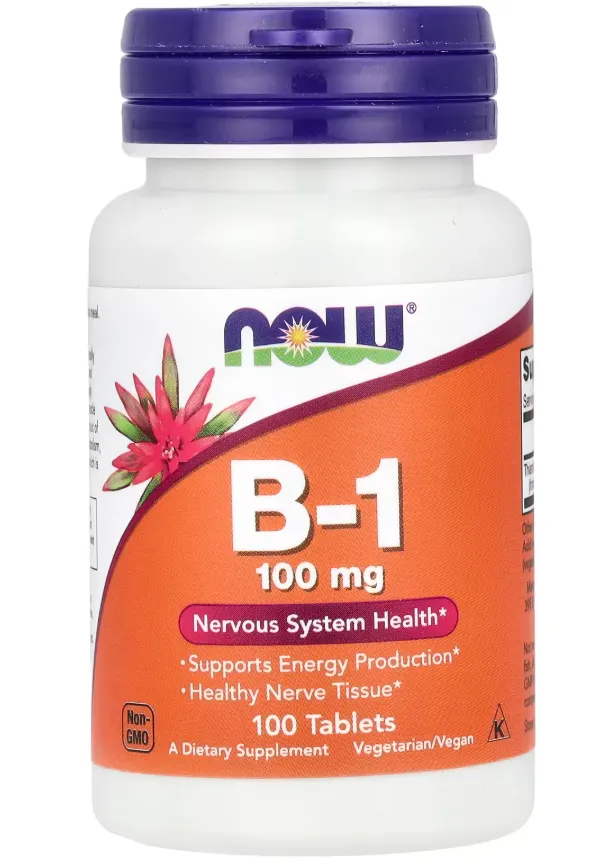 NOW Vitamin B-1 100 mg 100 Tablets | ناو فيتامين مكمل غذائي يحتوي على فيتامين B1 لدعم الطاقة والجهاز العصبي - 100 قرص