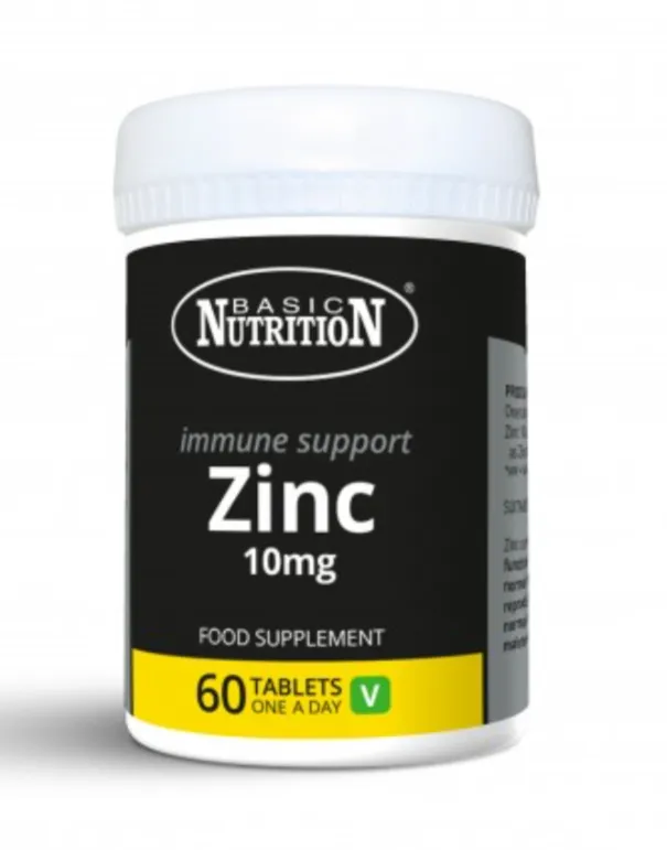 Basic Nutrition Zinc 10 mg (60 Tablets) مكمل غذائي بجرعة يومية معتدلة من الزنك للمحافظة على الصحة العامة.