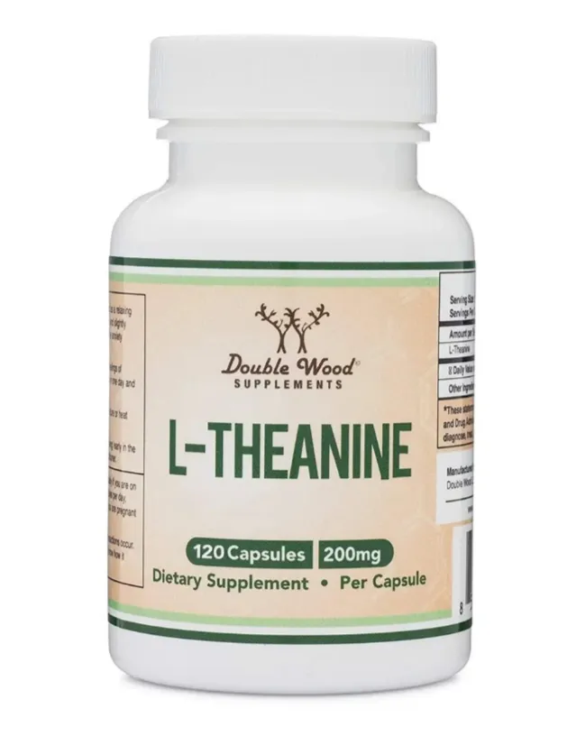 Double Wood L-Theanine 200 mg (120 Capsules) مكمل غذائي يحتوي على إل-ثيانين، حمض أميني طبيعي يساعد على الاسترخاء دون التسبب بالنعاس.