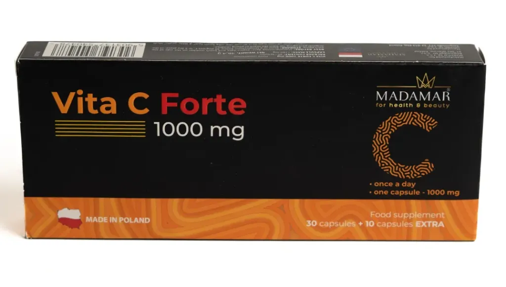 Madamar Vita C Forte 1000 mg (40 Capsules) مكمل غذائي عالي التركيز من فيتامين C لدعم المناعة ومقاومة الإجهاد التأكسدي.