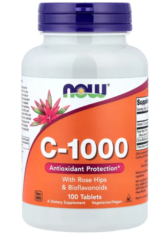 NOW C-1000 Sustained Release with Rose Hips (100 Tablets) مكمل غذائي بتركيبة الإطلاق التدريجي يوفر فيتامين C على مدار اليوم مع خلاصة ثمار الورد.