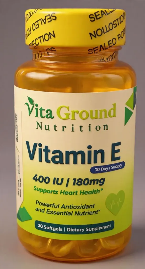 Vita Ground Nutrition Vitamin E 400 IU (60 Softgels) مكمل غذائي غني بفيتامين E لدعم القلب، وصحة البشرة، وحماية الخلايا من الأكسدة.